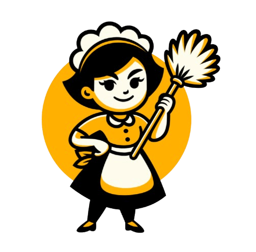 About Us 1 a cartoon of a maid holding a broom